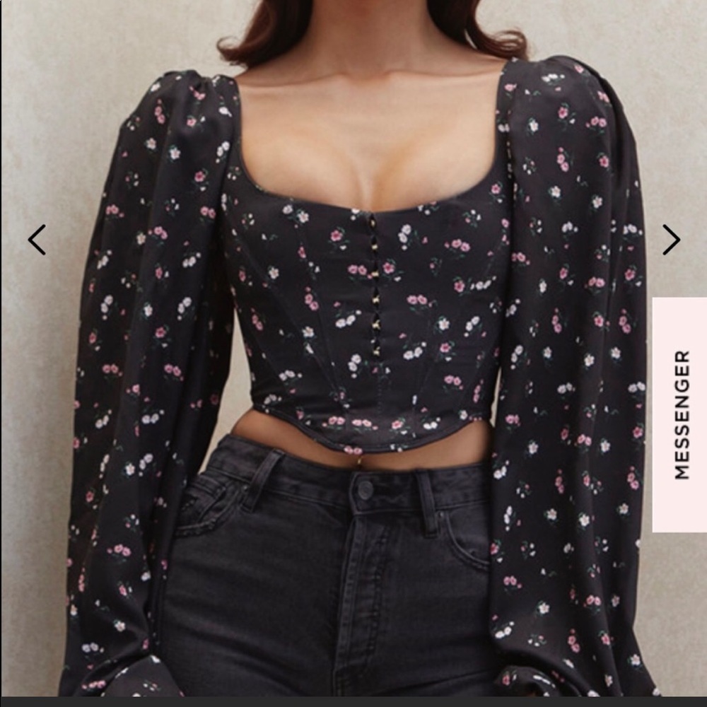 House of CB JOUCA Black Floral Corset Top